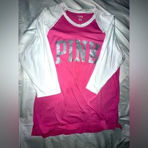 Pink tee with quarter sleeves